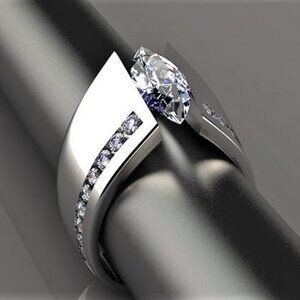 🌸Marquis Inlaid Alloy Cool Trendy Silver Plated Ring for Women/Men, UNVN12376